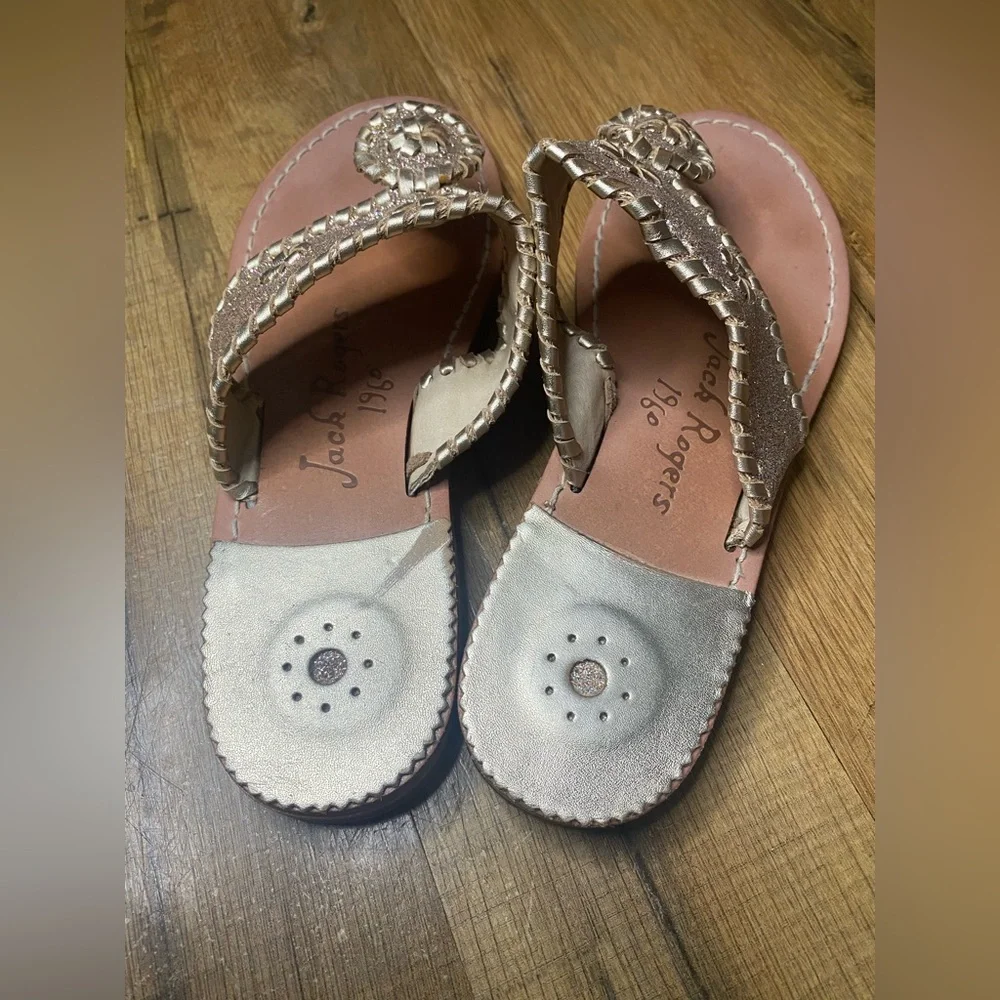 Jack Rogers Girls Miss Sparkle Leather Sparkle Sandals Champagne Size 4